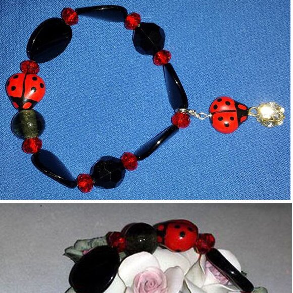 TDD Custom Made One Size Fits Most Ladybug Holiday Red Black Bracelet - Picture 4 of 6
